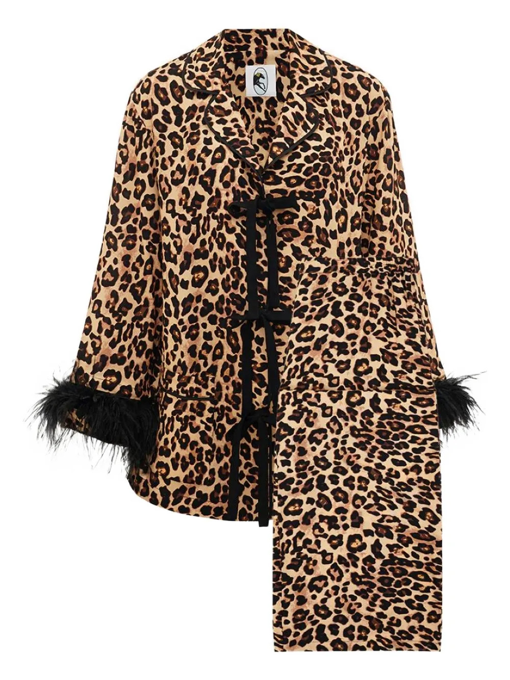 feather-trimmed leopard-print pajamas | Farfetch (BR)