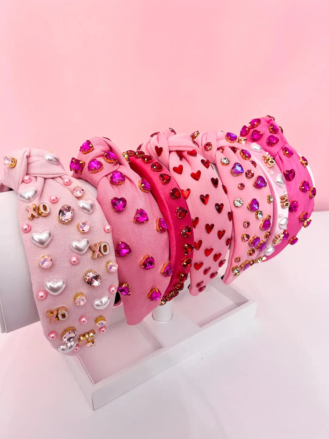 Pink XO & Crystal Heart Jeweled Headbands — Valentine Glam - Etsy | Etsy (US)