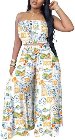 Two Piece Sets for Women Summer Outfits Crop Tops and Wide Leg Pants Sets Sexy Jumpsuits Vacation... | Amazon (US)