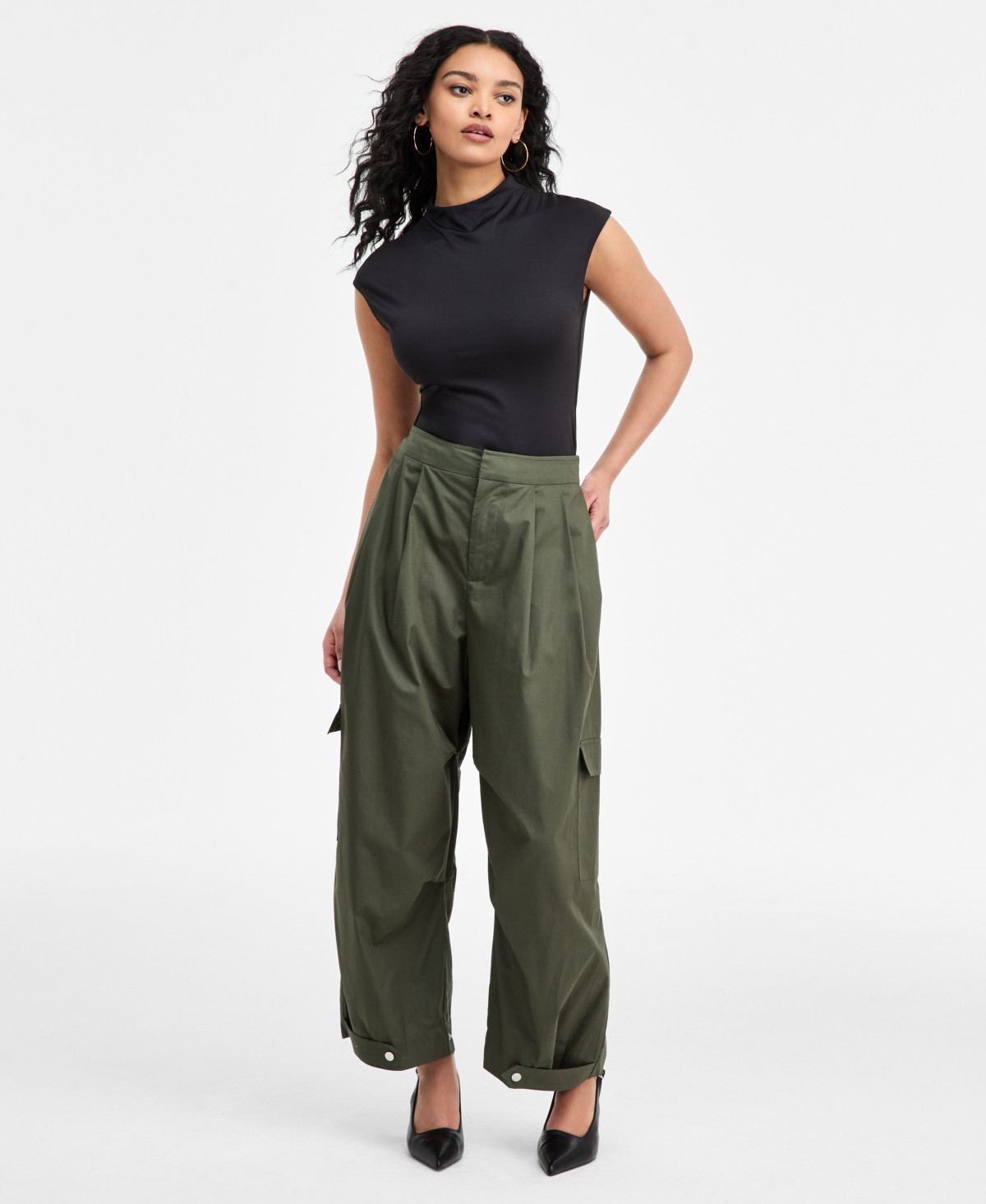 Bar Iii Women's Olive Barrel-Leg Pants, Macy's Exclusive - Dusty Green | Macy's