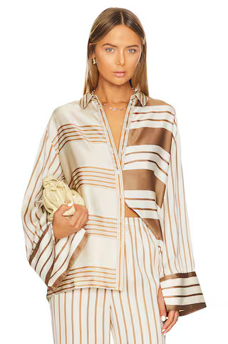 L'Academie The Katy Blouse in Brown & Ivory Stripe from Revolve.com | Revolve Clothing (Global)