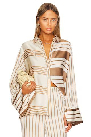 L'Academie The Katy Blouse in Brown & Ivory Stripe from Revolve.com | Revolve Clothing (Global)