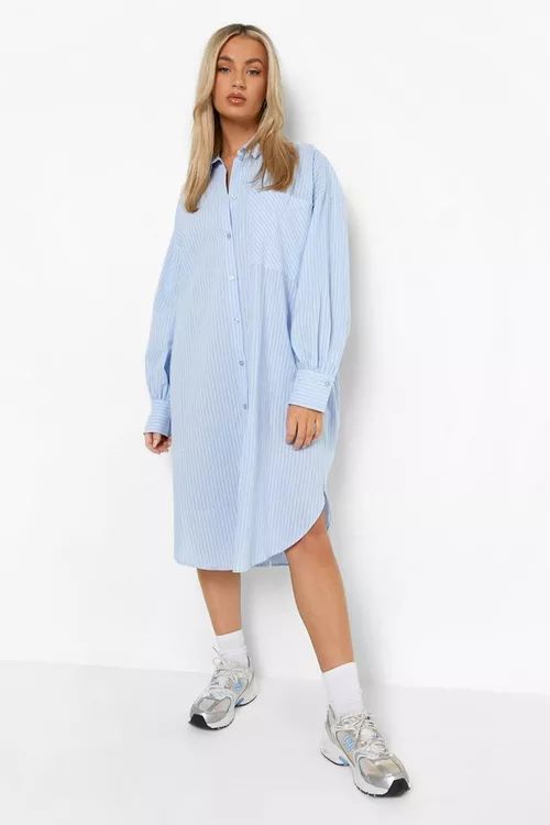 Textured Stripe Oversized Midi Shirt Dress | Boohoo.com (UK & IE)