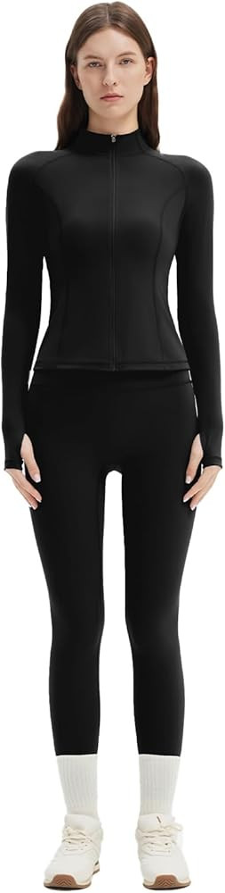 SUUKSESS Women 2 pieces Workout Sets BBL Full Zip Up Jacket High Waist Gym Leggings | Amazon (US)