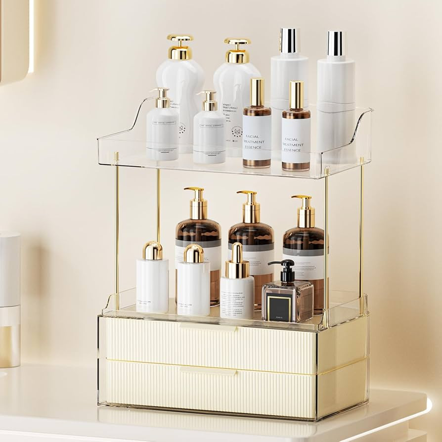 2-Tier 2-Drawer Bathroom Countertop Organizer, Skin Care Large Organizer, Multi-Purpose Makeup St... | Amazon (US)