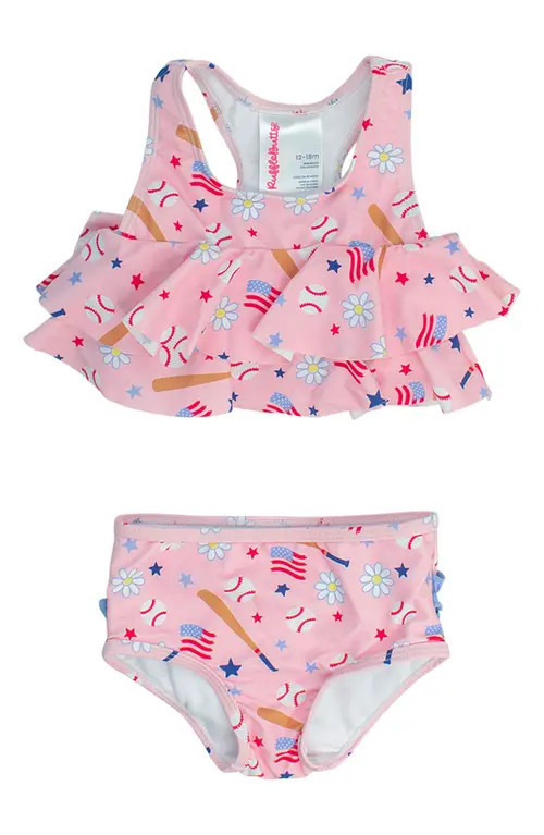 RuffleButts Kids' Play Ball Ruffle Two-Piece Swimsuit in Pink at Nordstrom, Size 2T | Nordstrom