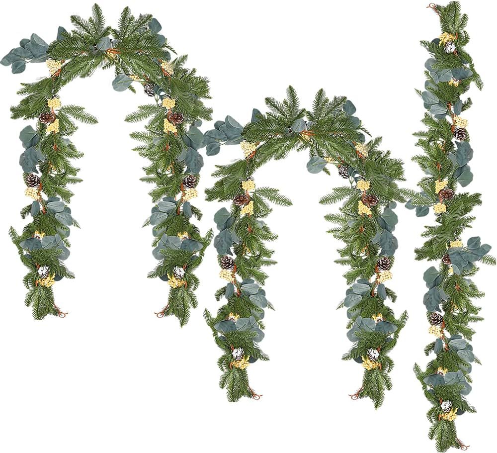 Ceenna 3 Pcs 18.9ft Christmas Garland Green Christmas Decor with Pine Cones Seasonal Artificial P... | Amazon (US)