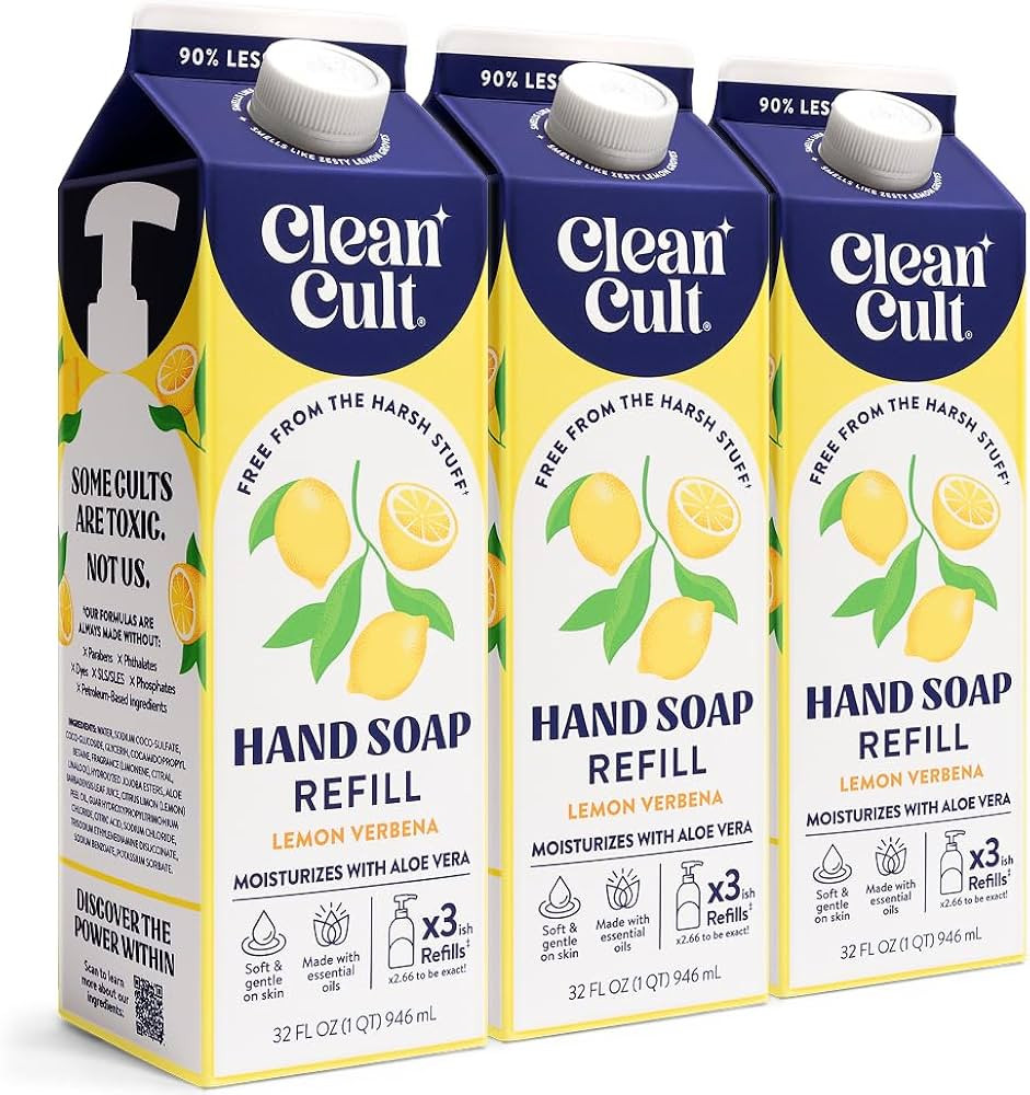 Cleancult Liquid Hand Soap Refills - Lemon Verbena - Moisturizes Dry & Sensitive Skin - Made with... | Amazon (US)