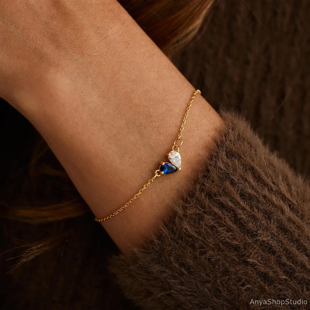 Custom Heart Birthstone Bracelet, 2 Birthstones Bracelet, Mother and Daughter Bracelet, Christmas... | Etsy (US)