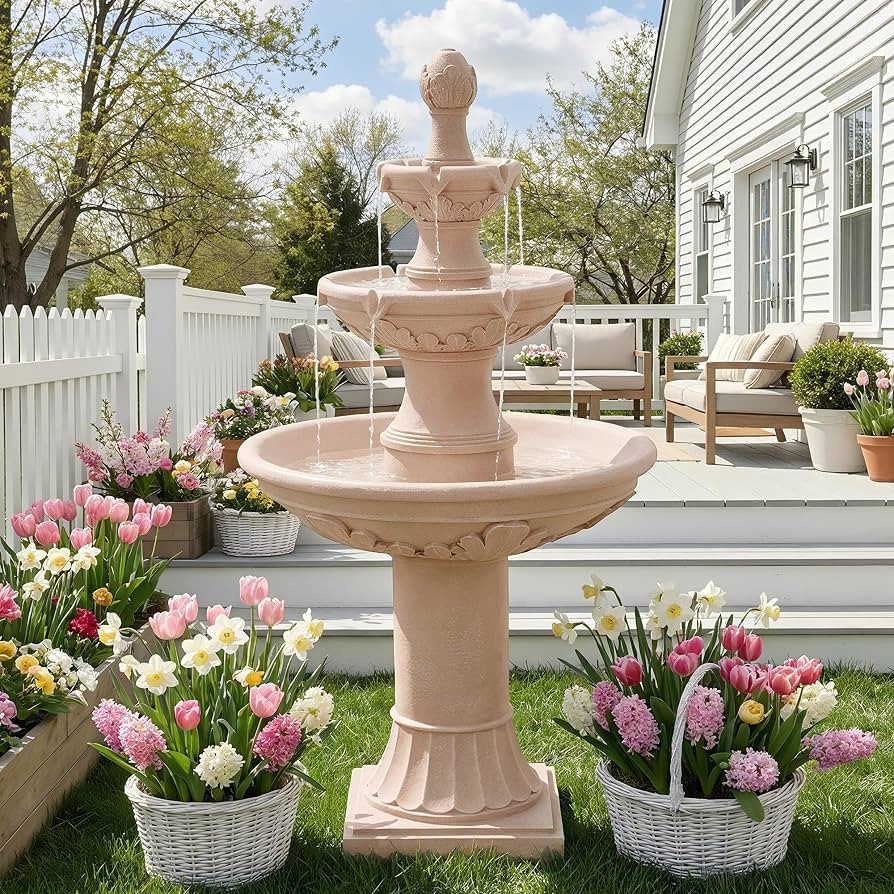 3-Tier Outdoor Water Fountain, 48.4" H Floor Backyard Garden Fountain, Water Feature Indoor with ... | Amazon (US)