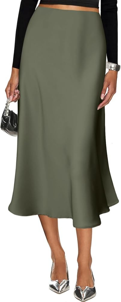 Women's Silk Satin Midi Skirt Elastic High Waisted A-Line Cheetah Print Leopard Long Skirts for W... | Amazon (CA)