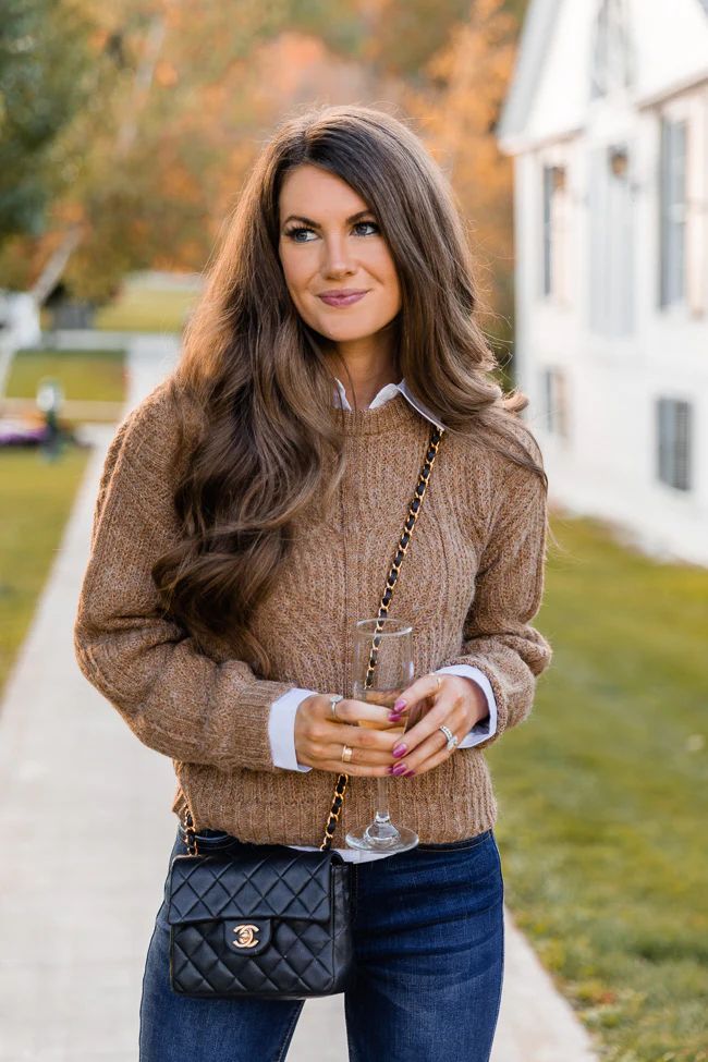 CAITLIN COVINGTON X PINK LILY The Eleanor Camel Crew Neck Sweater | The Pink Lily Boutique