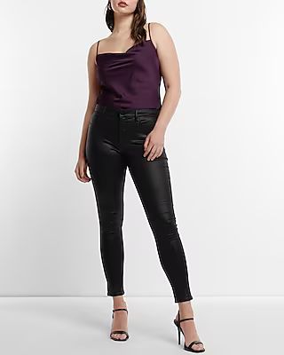 Mid Rise Black Coated Skinny Jeans, Women's Size:0 Short | Express