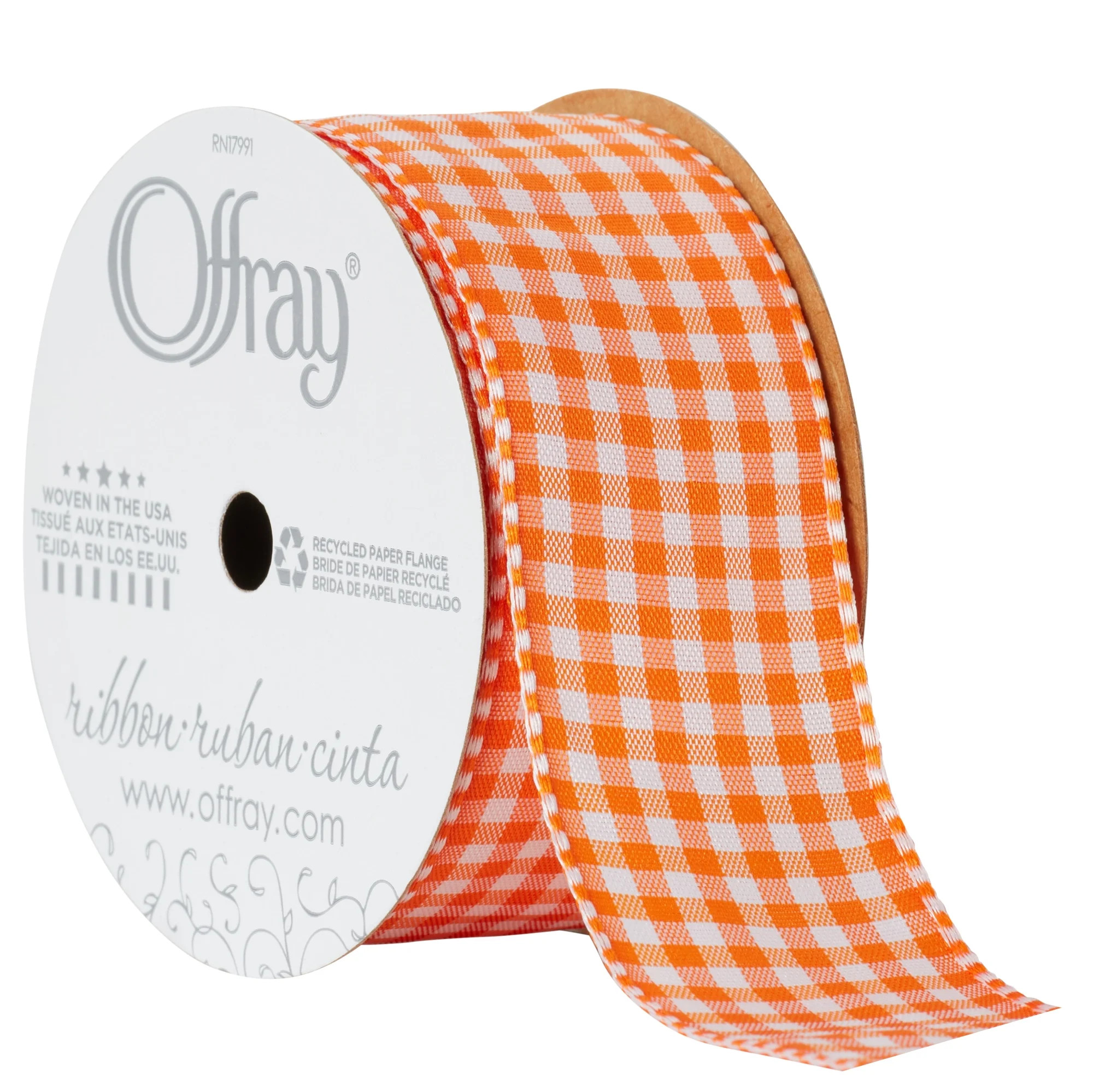 Offray Ribbon, Torrid Orange 1 1/2 inch Gingham Check Woven Ribbon for Crafts, Gifting, and Weddi... | Walmart (US)
