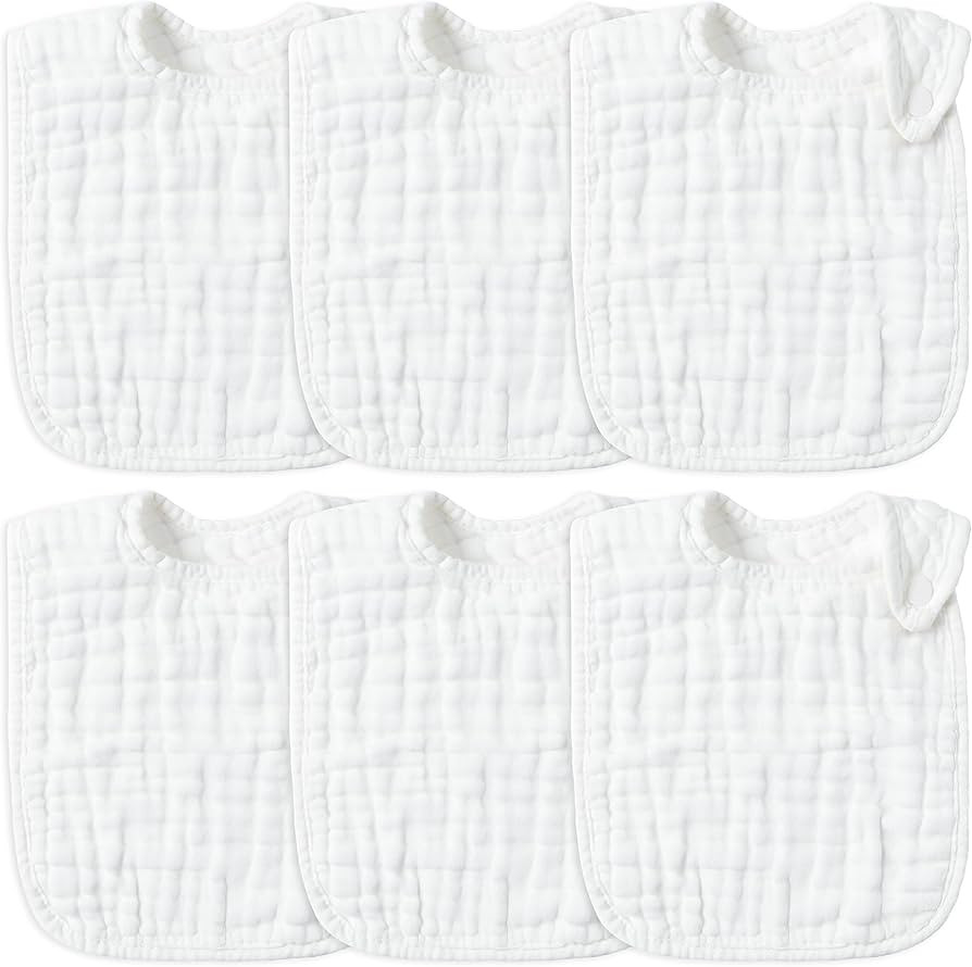 Zainpe 6Pcs Snap Muslin Cotton Baby Bibs White Adjustable Drool Bib with 6 Absorbent Soft Layers,... | Amazon (US)