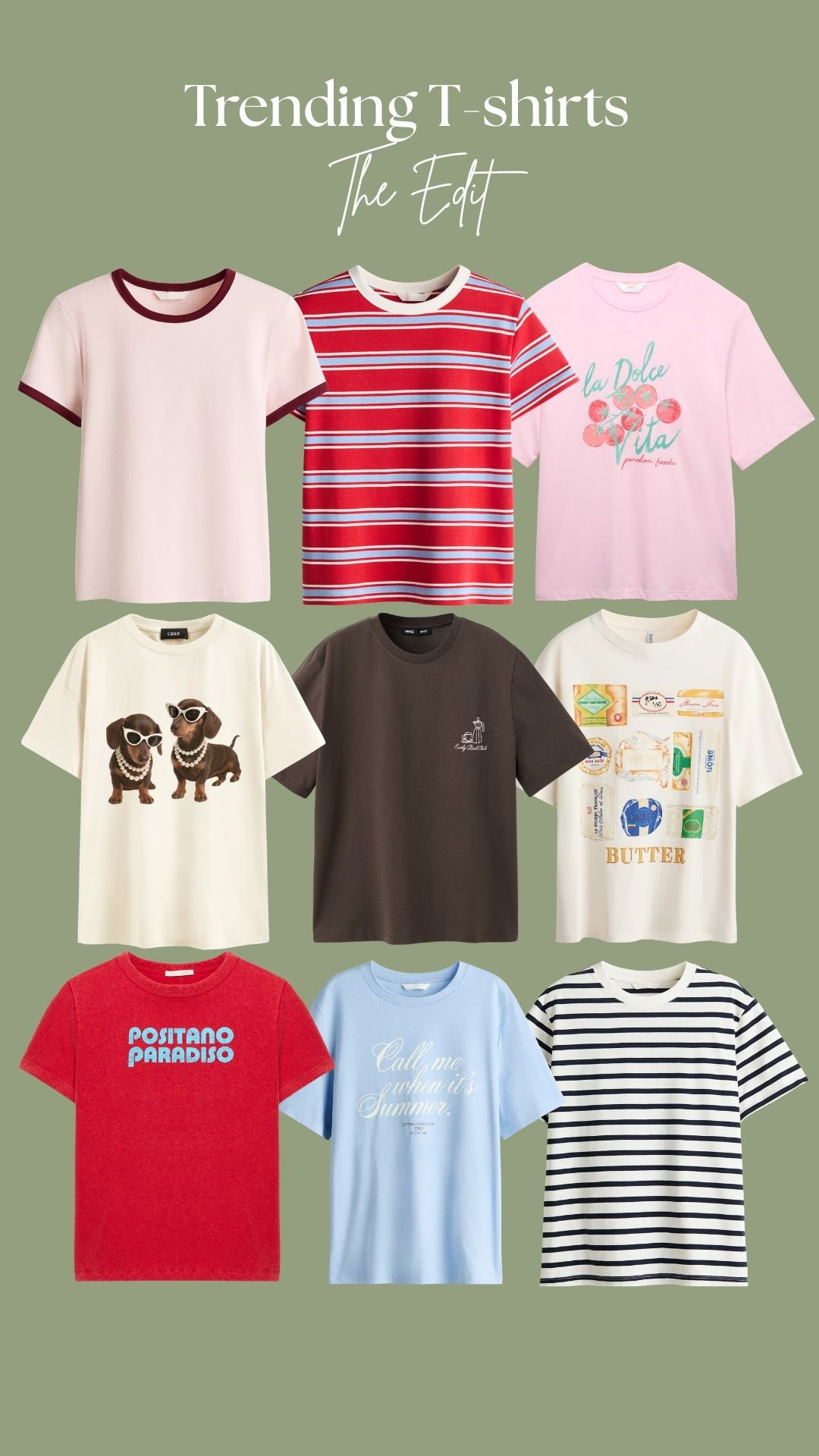 Trending spring T-shirts ❤️🦋

Tags: striped t-shirts, spring t-shirt, summer t-shirts, printed t-shirts, baby blue shirt, brown shirt, H&M, Zara, Mango, Cider, summer outfit, holiday outfitc chic outfit

#LTKspring #LTKtravel #LTKstyletip