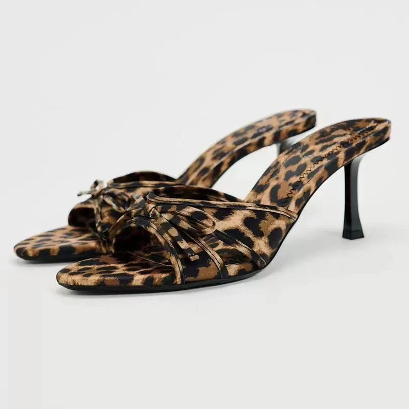 Bow Leopard Kitten Heel Sandals | 37(US6) | Casual Chic Boutique