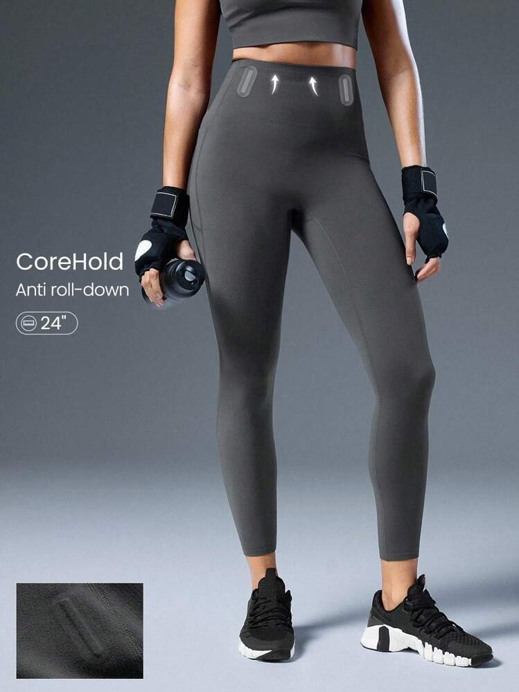 GLOWMODE 24'' CoreHold FeatherFit™-Sculpt CoreHold No Slip Fit Boning Tummy Control No Front Seam Leggings With Side Pockets Medium Impact Workout Jogging Gym Training | SHEIN