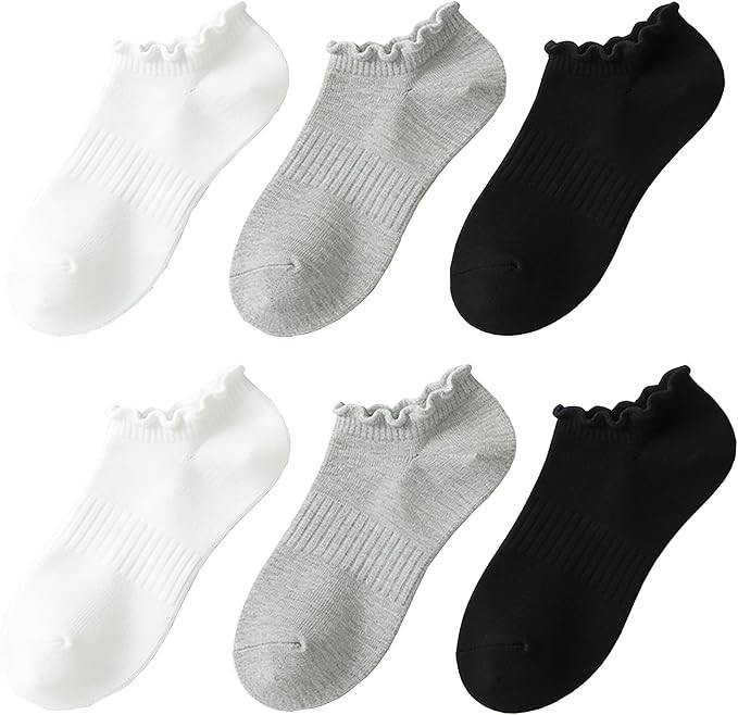 No Show Socks Womens Low Cut Non Slip Cute Ruffle Ankle Socks 6 Pairs | Amazon (US)