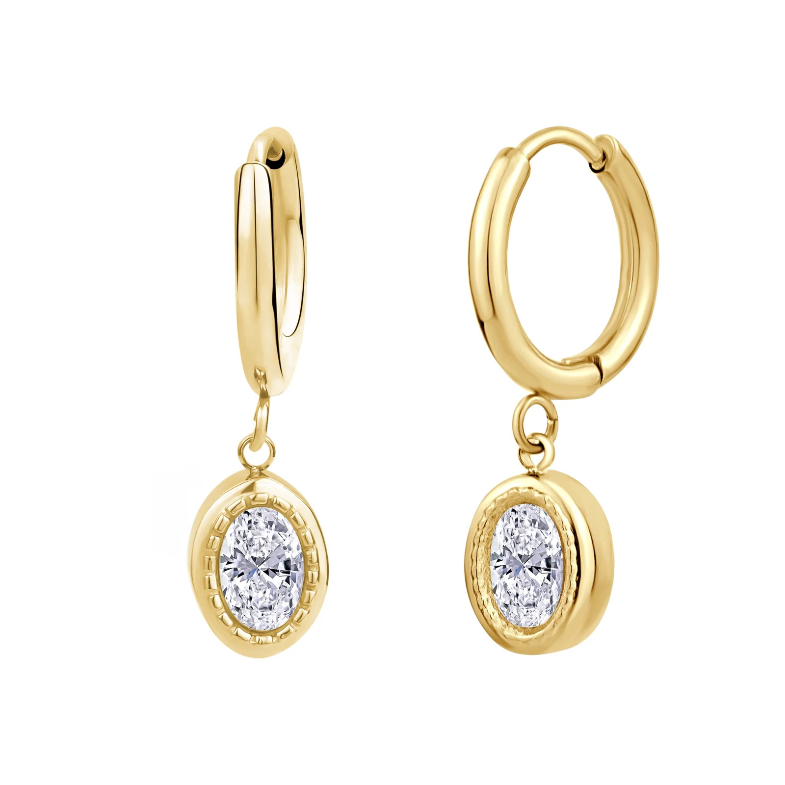 Sensitive Skin Stainless Steel Gold Plated Hoop Earrings With Oval Cubic Zirconia Stones for Wome... | Walmart (US)