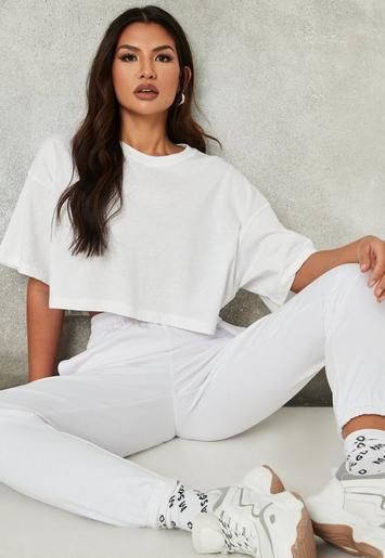 White Drop Shoulder Oversized Crop Top | Missguided (US & CA)