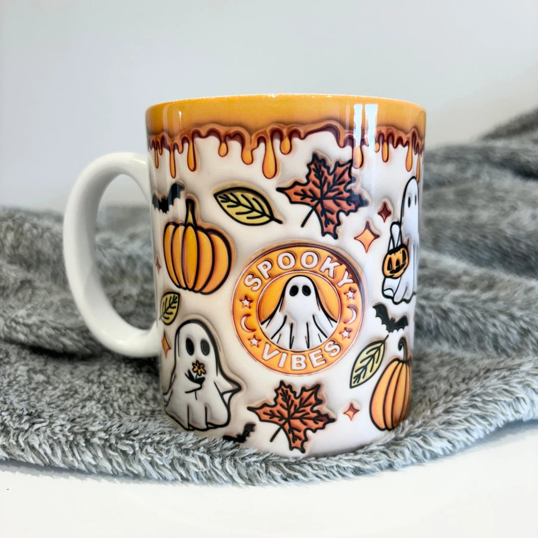 Orange Halloween Mug, Spooky Ghost Vibes, Pumpkin Spice Coffee Lover Gift, PSL Autumn Fall Novelt... | Etsy (US)