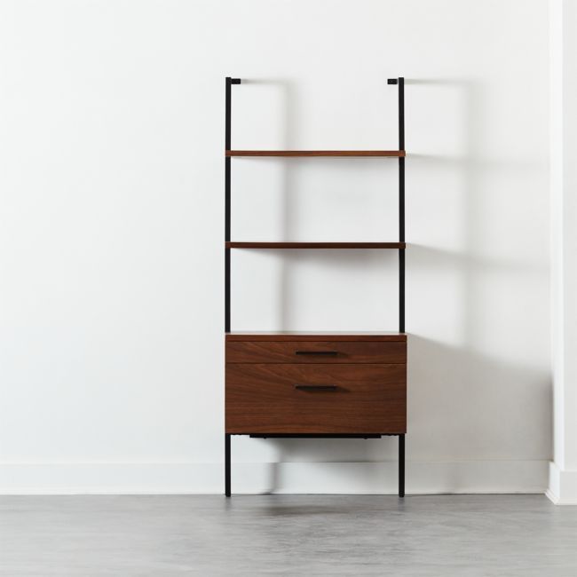 Helix 70" Walnut Bookcase with 2 Drawers | CB2