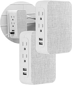 GE Pro 5-Outlet Extender with 2 USB Ports, 2 Pack, Surge Protector, Side Access, Fabric Wall Tap ... | Amazon (US)