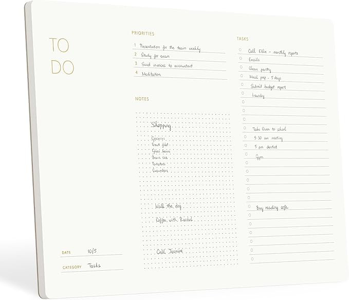 Elegant To Do List Notepad with Mouse Pad Feature, 11.22" x 7.87", 50 Tear-Off Sheets, Gold Foile... | Amazon (US)