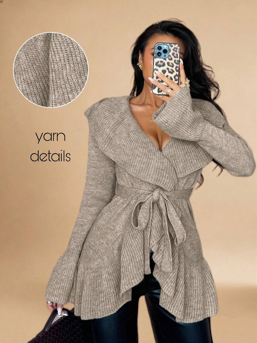 Rafferiza Women's Basic Minimalist Elegant French Fashion Romantic Tie-Front Cardigan | SHEIN