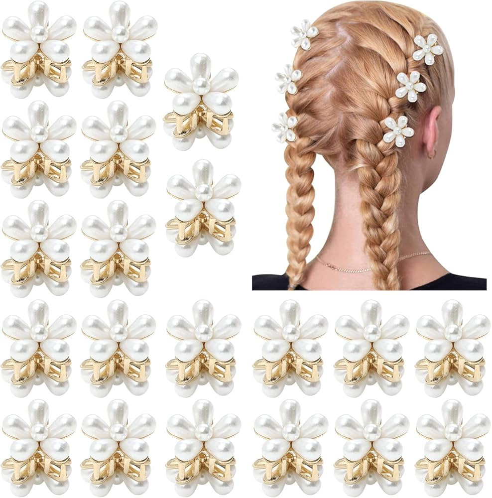 Cinaci 20 Pack Artificial Pearls Daisy Flower Mini Hair Claw Clips Bridal Wedding Barrettes Bands... | Amazon (US)