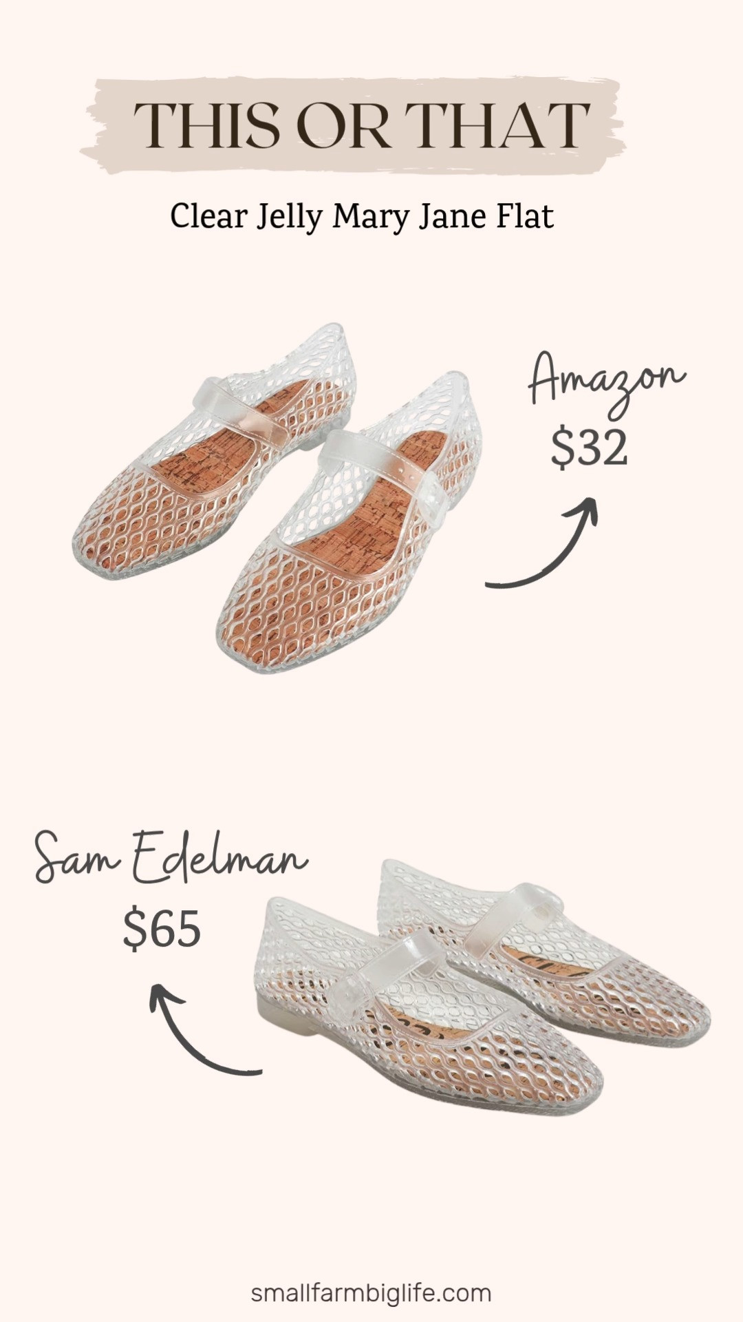 This or that: the Sam Edelman Michaela Jelly Mary Jane Flat for $65 or the Amazon version for $32? The Sam Edelman version is the original with that perfect clear jelly finish and classic Mary Jane strap, and if you want a shoe you will reach for constantly all summer it is absolutely worth the investment. But if you want to try the jelly flat trend without spending a lot, the Amazon version gives you the same fun clear look for half the price. Both are linked so you can decide which works best for you. Tap to shop! 

 #LTKgrwm #LTKootd #LTKOver40