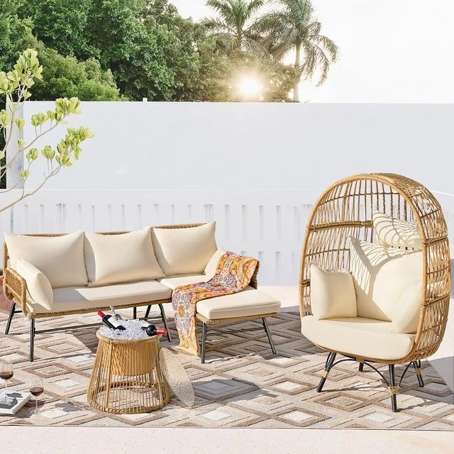NICESOUL 4PCS Wicker Bohemian-style Outdoor Sofa Patio Sectional Furniture include Egg Lounge Cha... | Walmart (US)