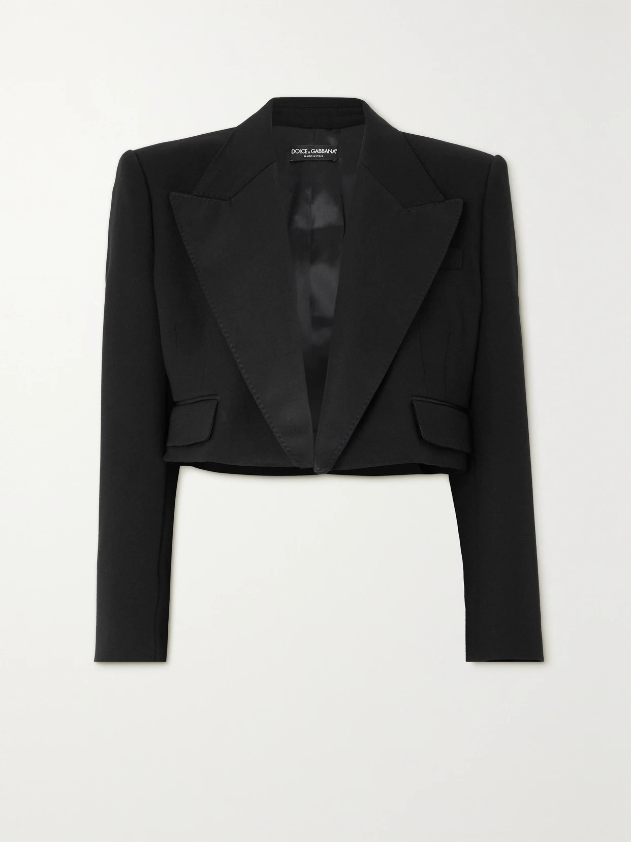 Dolce & Gabbana - Cropped Satin-trimmed Wool-blend Blazer - Black | NET-A-PORTER (UK & EU)