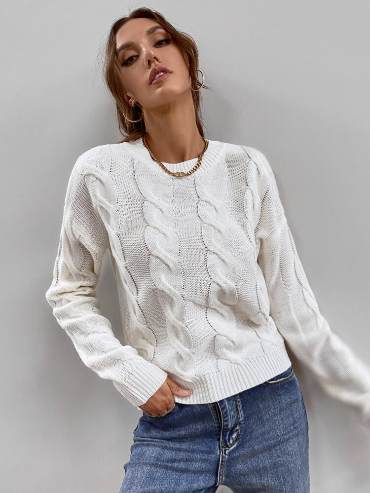 Cable Knit Drop Shoulder Sweater | SHEIN