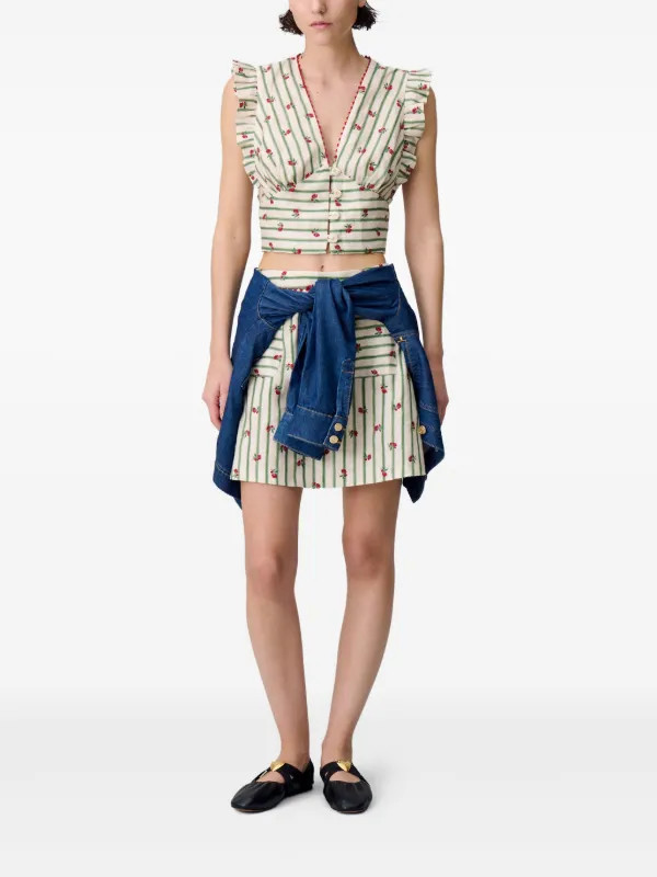 Claudie Pierlot Printed ruffle-trim Top | Neutrals | FARFETCH | Farfetch Global