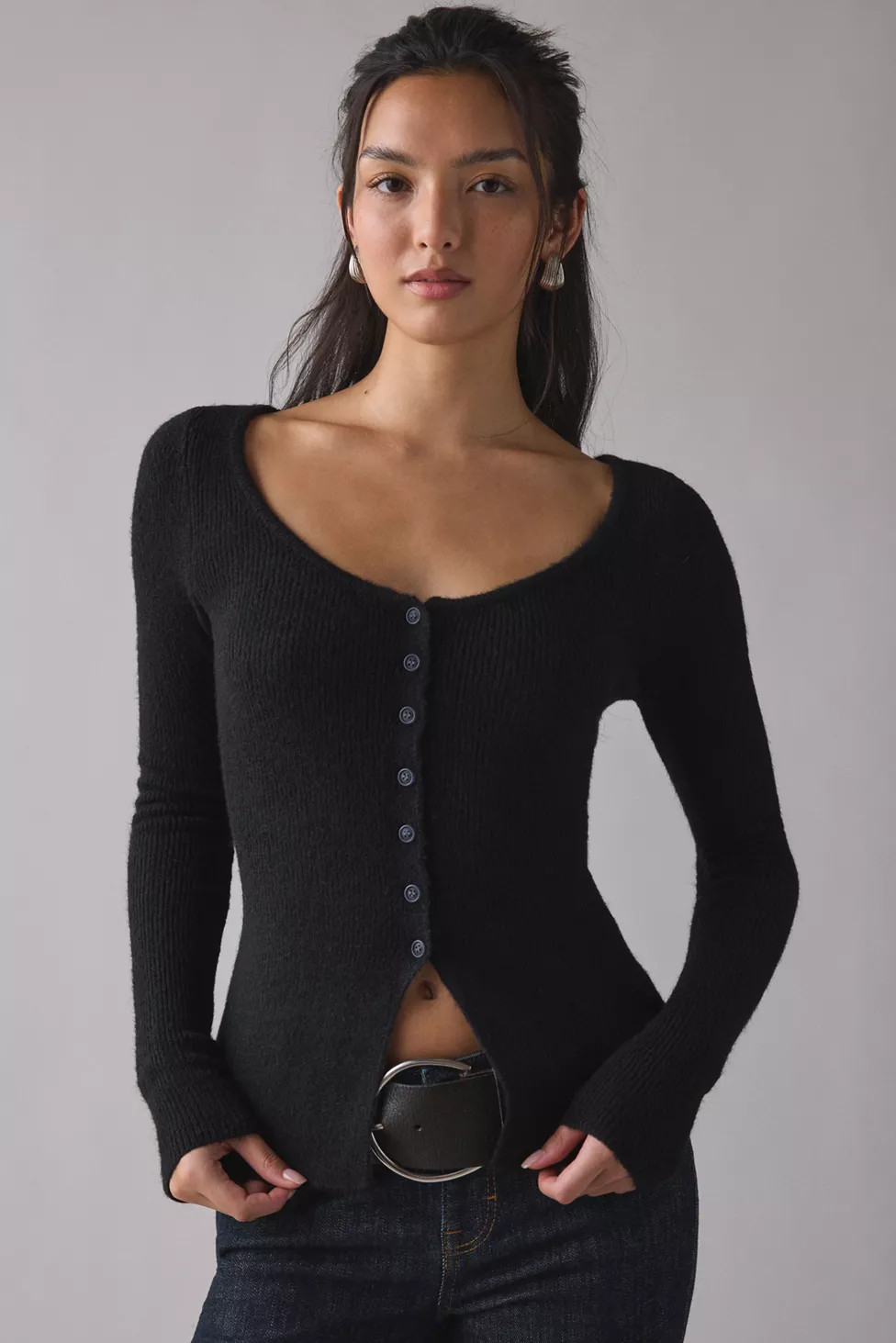 Kimchi Blue Frankie Scoop Neck Flyaway Cardigan | Urban Outfitters (US and RoW)