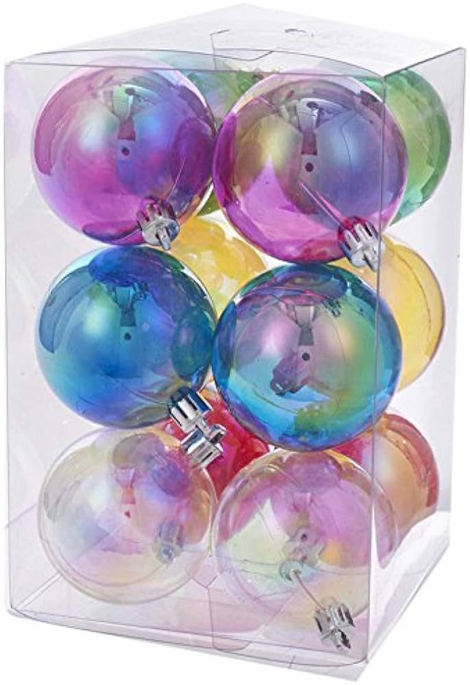 Kurt S. Adler 60MM Clear Iridescent Plastic Ball 12-Piece Ornament Set | Amazon (US)