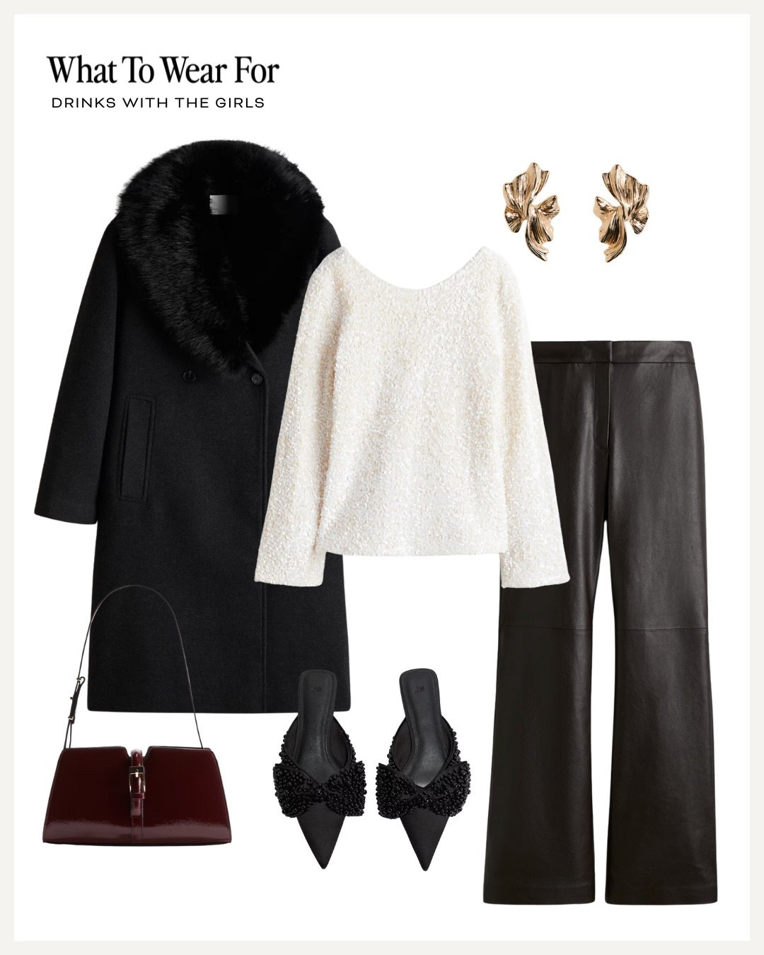 Festive drinks with the girls 🥂

Sequins, Partywear, smart coat, burgundy, bow shoes, leather trousers 

#LTKfestive #LTKuk #LTKpartywear