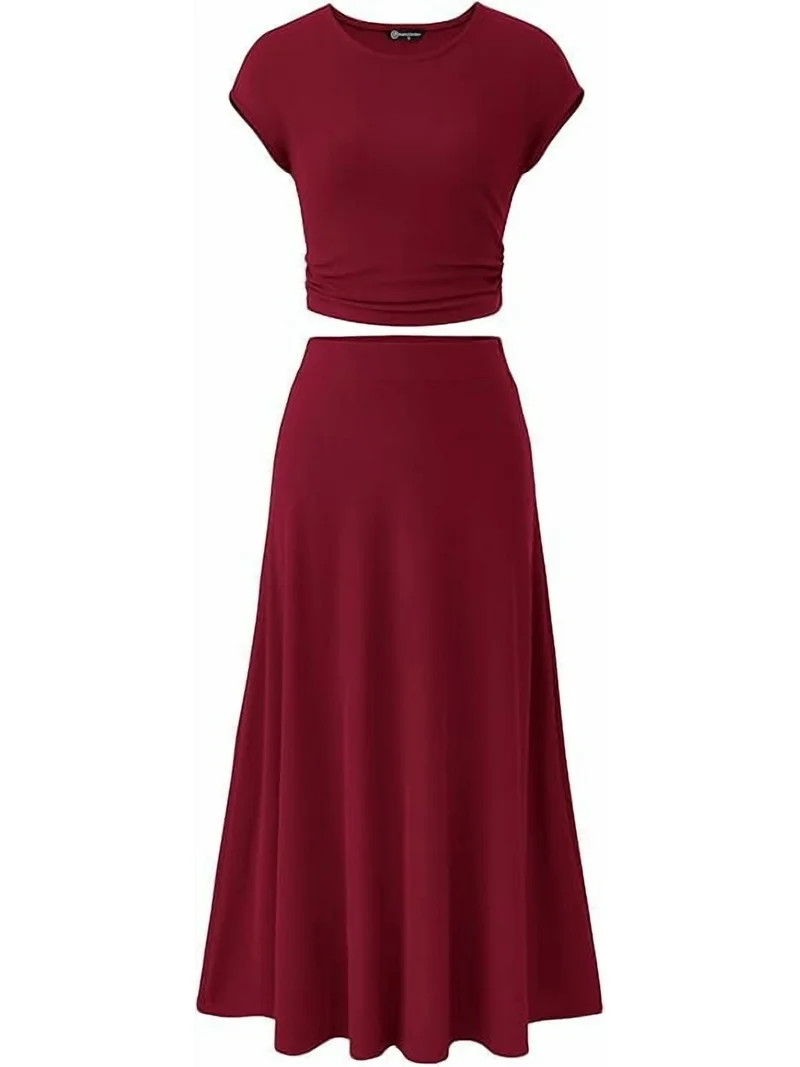 PRETTYGARDEN Women's 2 Piece Summer Outfits Dressy Casual Knit Short Sleeve Crop Top High Waist M... | Walmart (US)