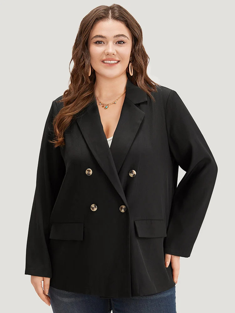 Plain Suit Collar Pocket Double Breasted Blazer | Bloomchic