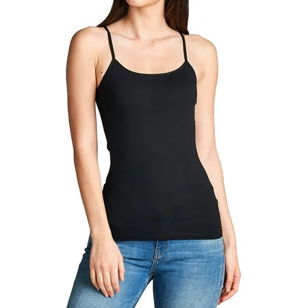 Ola Mari Junior Size Plain Solid Adjustable Spaghetti Strap Tank Top, Black, Large | Walmart (US)