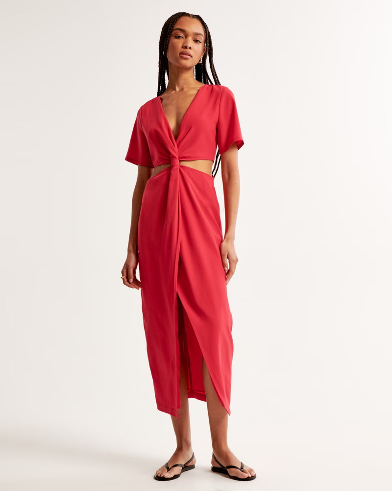 Women's Knotted Cutout Midi Dress | Women's Dresses & Jumpsuits | Abercrombie.com | Abercrombie & Fitch (US)