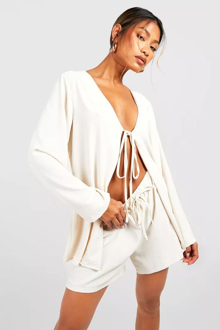 Hammered Tie Front Blouse & Relaxed Fit Shorts | Boohoo.com (UK & IE)