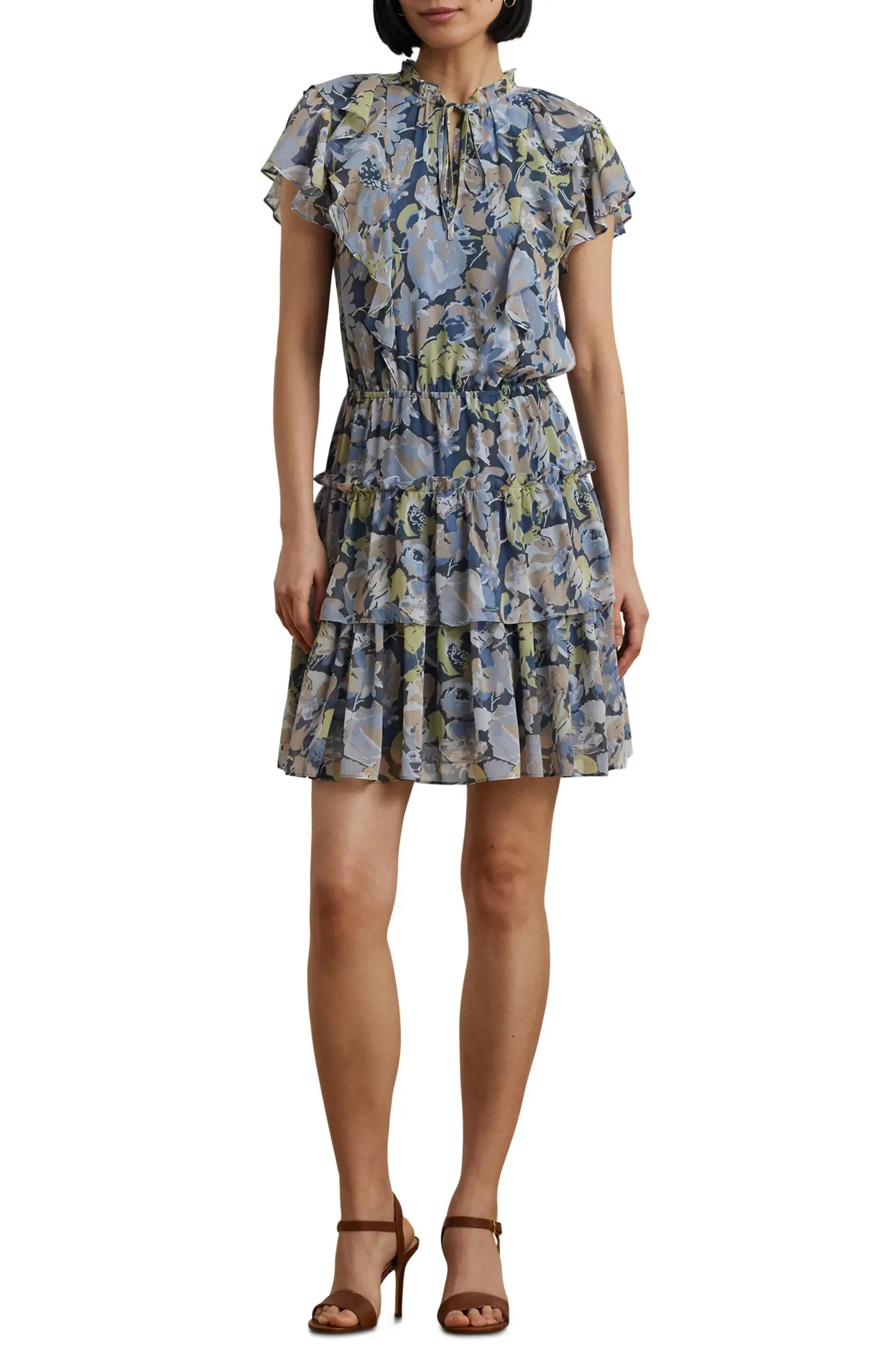 Lauren Ralph Lauren Floral Ruffle Short Sleeve Georgette Dress | Nordstrom | Nordstrom