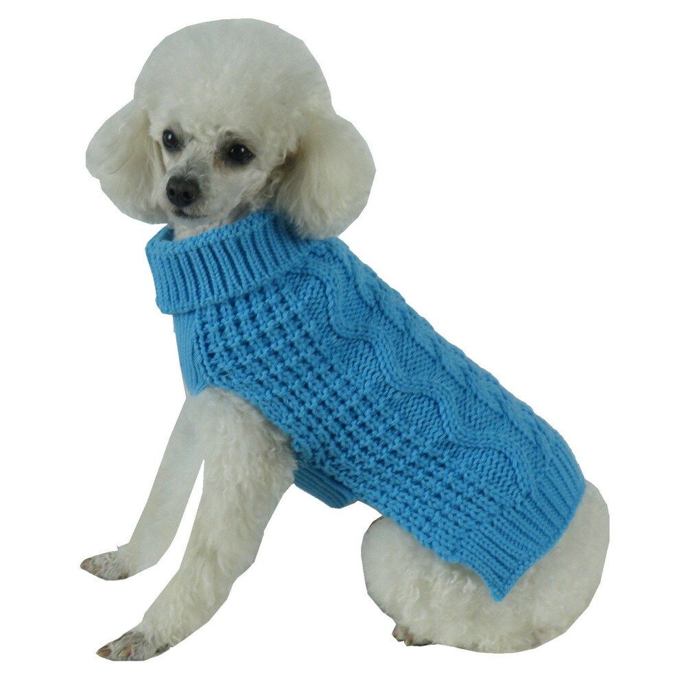 Blue Swivel-Swirl Heavy Cable Knitted Fashion Designer Dog Sweater (Medium) | Bed Bath & Beyond