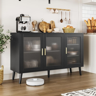 Sideboard Buffet Cabinet, 48" Kitchen Sideboard Cabinet with 3 Fluted Glass Doors Removable Shelves, Black Credenza Decorative for Living Room,Kitchen | Target