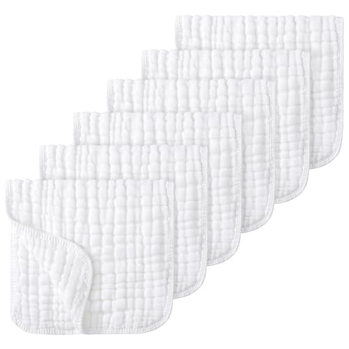 Looxii Muslin Burp Cloths Baby Girl 6 Pack - 20" x 10" - Ultra Soft & Absorbent, 6-Layer 100% Cotton for Spit Up & Drool- Gentle Baby Burping Cloth, Newborn Essentials Shower Gift Girl, White | Amazon (US)