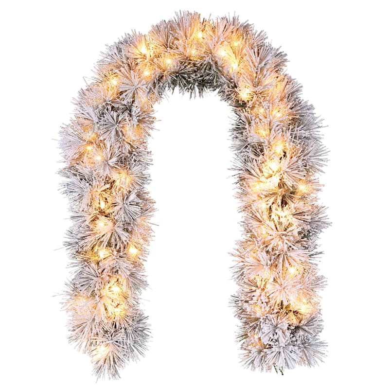 Pre-Lit Flocked Static Pine Garland, 6' | At Home