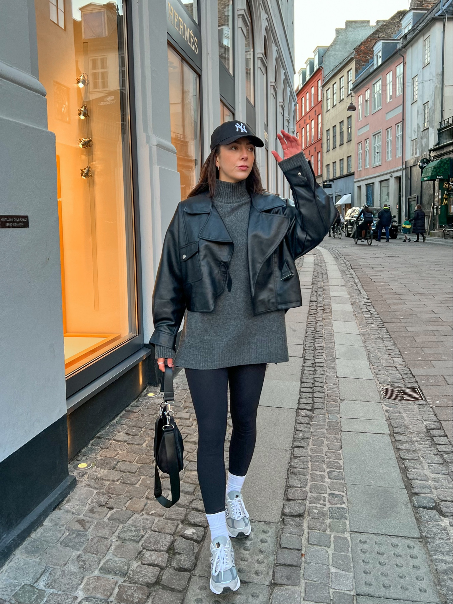 Winter outfit, Adanola leggings, black leggings, black cap, grey jumper, leather jacket, black jacket, city outfit, weekend outfit, brunch outfit, New Balance, Mango, H&M

#LTKSeasonal #LTKstyletip #LTKeurope